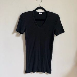 Dolce & Gabbana Black Ribbed Cotton T-Shirt